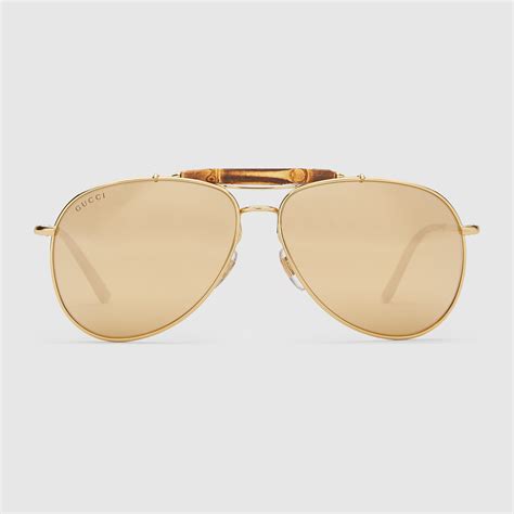 gucci gold plated mirror aviator sunglasses